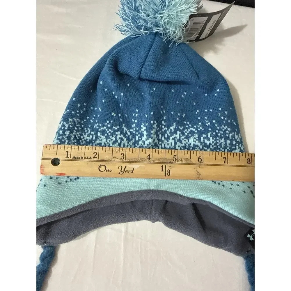 Under Armour Kids Youth Beanie Hat Blue Ombre Fleece Lined Pom Earflap Winter NW